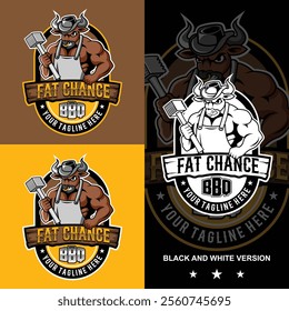 Texan BBQ food illustration logo vector. Barbeque smokehouse and grill logo design. Steakhouse sign or icon design with bull