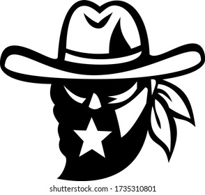 Texan Outlaw Wearing Face Mask withTexas Flag Mascot Black and White