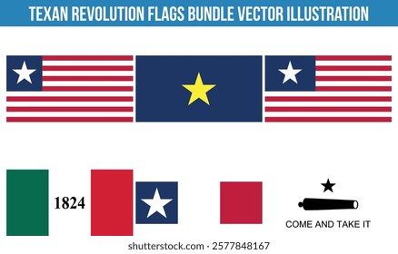 Texan Revolution Flags Bundle Vector Illustration Premium Quality