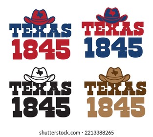 Texas 1845 With Cowboy Hat Bundle Color Tone Patriot Theme Background For Advertisement Brochure Template Banner Website Cover Product Package Design Presentation Coffee Mug Printing Vector Eps.