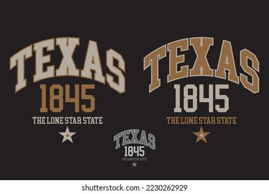 Texas, 1845 und kleine Karte, Logo Design Konzept, kann auf T-Shirt-Druck Souvenir, Lebensmittel-Produktetikett , Website-Vorlage, Werbung Vektoreps.