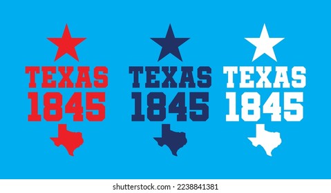 Texas 1845 with star and striped tone state map background for advertisement banner,website,brochure template,souvernir printing such as t-shirt coffeemug badge .