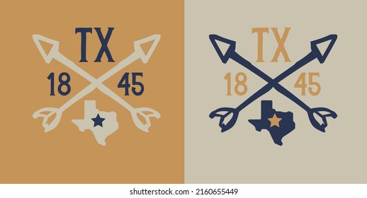 texas acronym TX with establishment year 1845 and state map arrow cross background can be use for sourvenir T-shirt printing product label food and beverage vector eps.