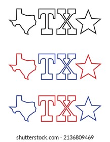Texas acronym TX with statemap and star background in red white and blue can be use for advertisement template souvernir sticker coffee mug website template vector eps