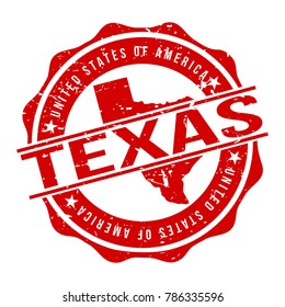 Texas America Original Stamp Design Vector Art Tourism Souvenir Round.