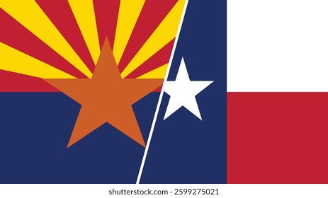 Texas and Arizona states grunge brush flags connection, vector