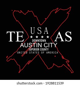 Texas Austin City Stylish Typoraphy Graphic T shirt Stock Vector Illutration Design