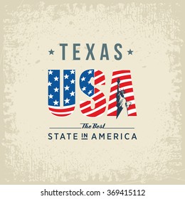 Texas best state in America, vintage vector illustration, white