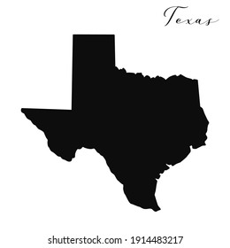 Texas Black Silhouette Vector Map. Editable High Quality Illustration Of The American State Of Texas Simple Map