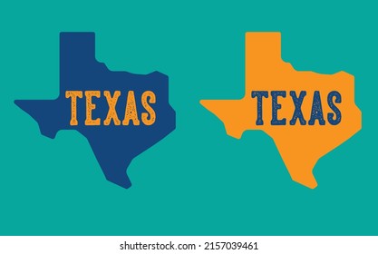 Texas with blue and orange state map on blue background can be use for sourvenir printing coffee mug package design advertisement banner 