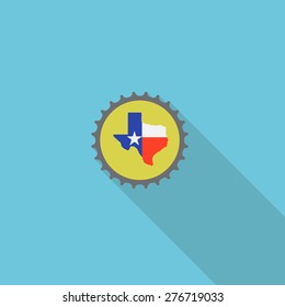 Texas bottle cap flat icon with long shadow. Vector illustration EPS10