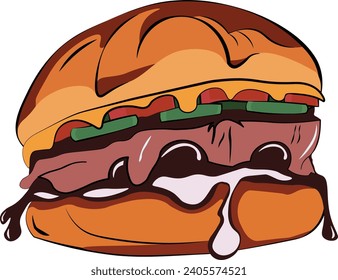 Texas brisket burger with barbeque sauce Illustration