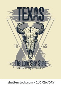 Texas buffalo tee print graphic. Vector illustration.