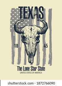 Texas buffalo tee print graphic. Vector illustration.