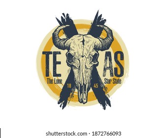 Texas buffalo tee print graphic. Vector illustration.