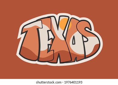 Texas cartoon style hand drawn lettering. Can be used for printing on t shirt and souvenirs. Posters, banners, cards, flyers, stickers. Decorative vector text.