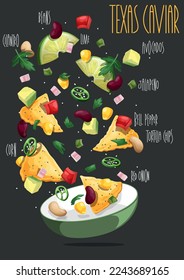 Texas Caviar, Mexican food. Vector illustration