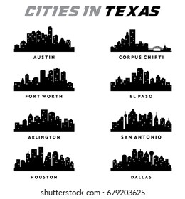 Texas Cities Silhouette - City Skyline Cityscape