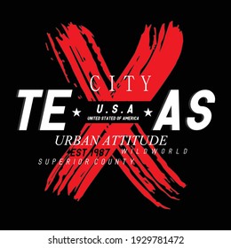 Texas City Letters Stylish Typography Graphic Slogan T shirt  Stock Vector Illustration Design