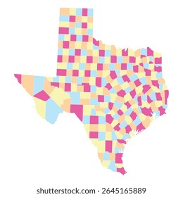 Texas with city map. Map of the U.S. state of Texas in multicolor.