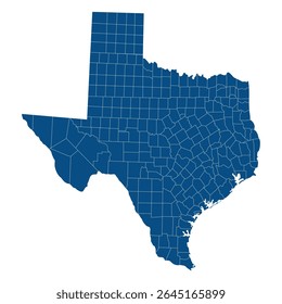 Texas with city map. Map of the U.S. state of Texas in blue color. 