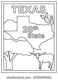 Texas coloring page designed in hand drawn vectors 