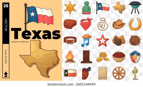 texas concept illustrations. Set of texas vector illustrations