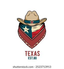 Texas Cowboy Hat and Bandana Retro Design	