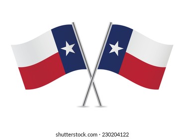 Texas crossed flags. Texan flags on white background. Vector icon set. Vector illustration.