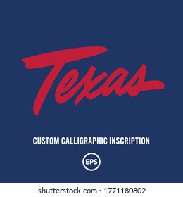 "Texas" custom script lettering. Editable colours and size. Great for printing on t-shirt, card etc.