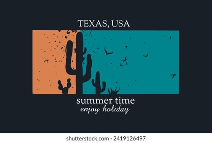 texas desert with cactus in retro style