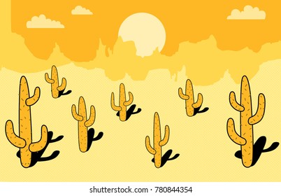 Texas desert sunset or sunrise, vector illustration