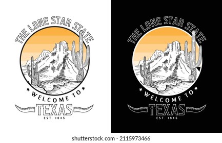 Texas Wüste Vibes. Abenteuer ist da. Das Lone Star State Vektor Illustration Artwork.