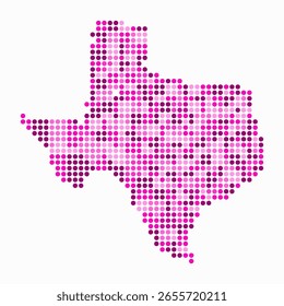 Texas dotted map. Digital style map of the state on a white background. Texas shape with circle dots. Colored dots style. Large size circles. Classy vector illustration.