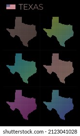 Texas dotted map set. Map of Texas in dotted style. Borders of the US state filled with beautiful smooth gradient circles. Neat vector illustration.