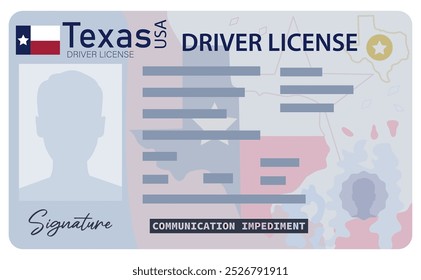 Carteira de motorista do Texas. Carta de condução isolada sobre fundo branco.