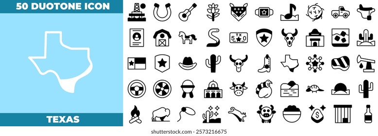 Texas Duotone Editable Icons set. Vector illustration in modern thin line style of duotone icons: cowboy, texas, bull, etc