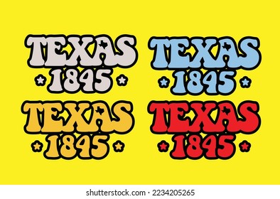 Texas with establishment year 1845 in cartoons texture with star friendly theme homeland background for souvernir coffee mug cap metalpin billbord vector eps.