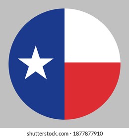 Texas flag circle on white background. 