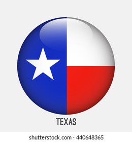 Texas flag in circle shape. Transparent,glossy,glass button