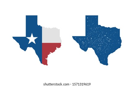 Texas flag map icon and Texas map with vintage stamp effect isolated on white background. Print for T-shirt, typography. Vector template