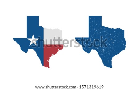 Texas flag map icon and Texas map with vintage stamp effect isolated on white background. Print for T-shirt, typography. Vector template