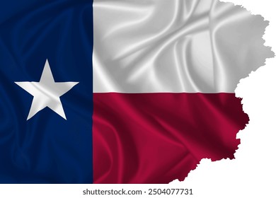 Texas Flag with torn edges on silk texture waving in the wind