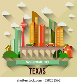 Texas - Flat design city vector illustration
