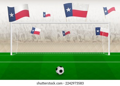Texas football team fans with flags of Texas cheering on stadium, penalty kick concept in a soccer match. Sports vector illustration.