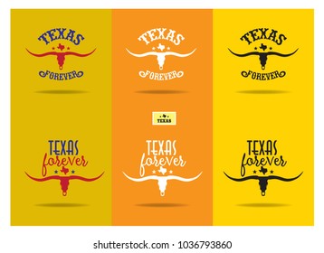 Texas forever with mini map and longhorn collection, vector eps 10.
