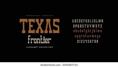 Texas Frontier: A classic Western-inspired typeface capturing vintage charm. Perfect for bold, rustic designs. Full alphabet set. Vector illustration.