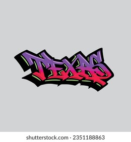 Grafiti de Texas, con etiquetas de letras, texto de texto, arte callejero