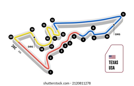 Texas grand prix race track. circuit for motorsport and autosport. Vector illustration.