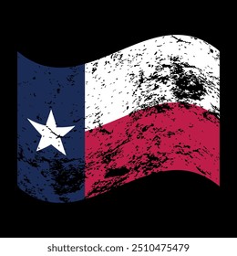 Arquivo de vetor de bandeira de efeito grunge do Texas em fundo preto, bandeira angustiada de texas iluminada.